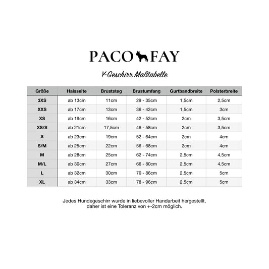 PACOandFAY Grössentabelle Y-Geschirr