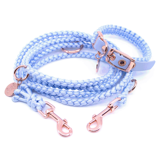 Halsband und Leine aus Paracord in hellblau