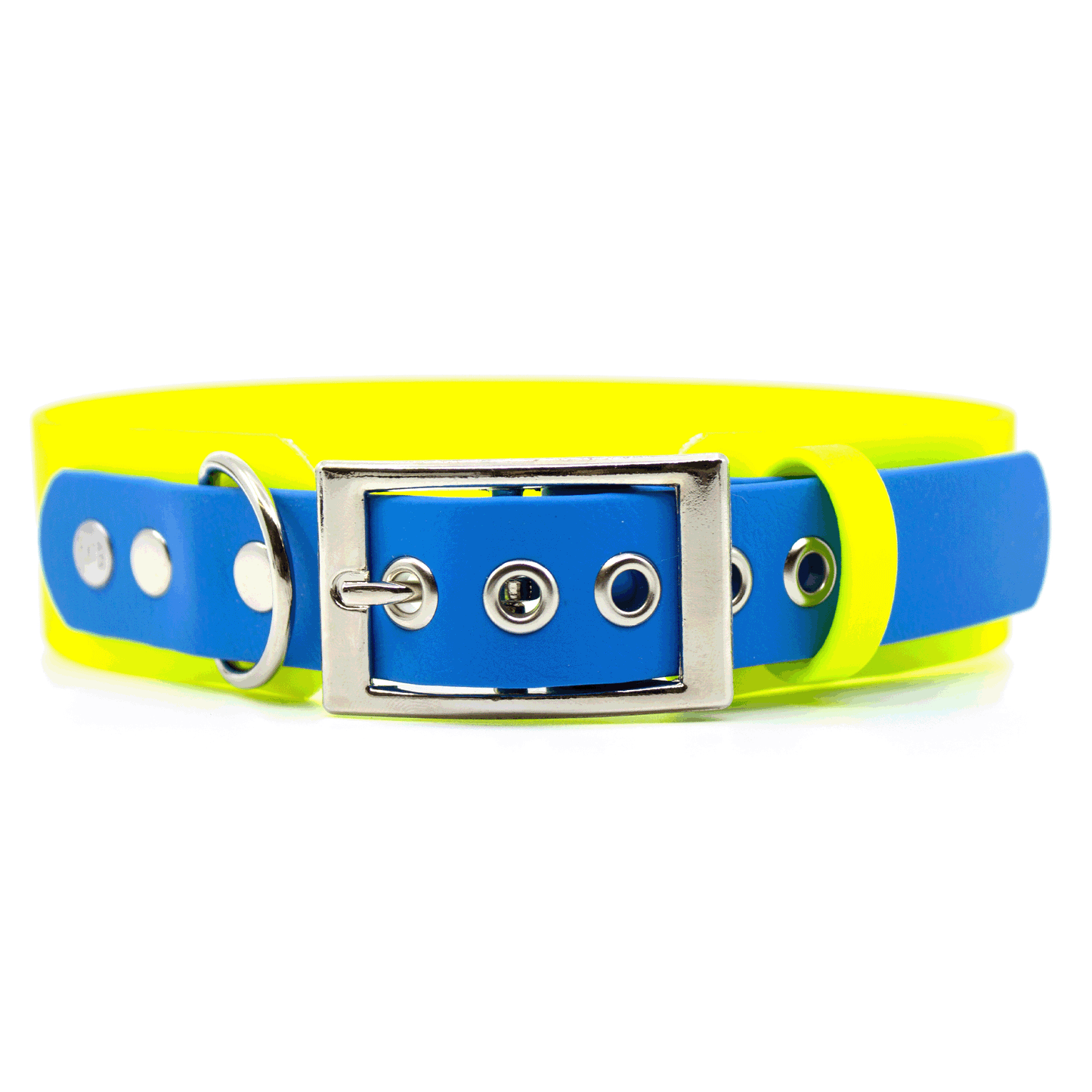 Halsbans aus BioThane in neon gelb und blau