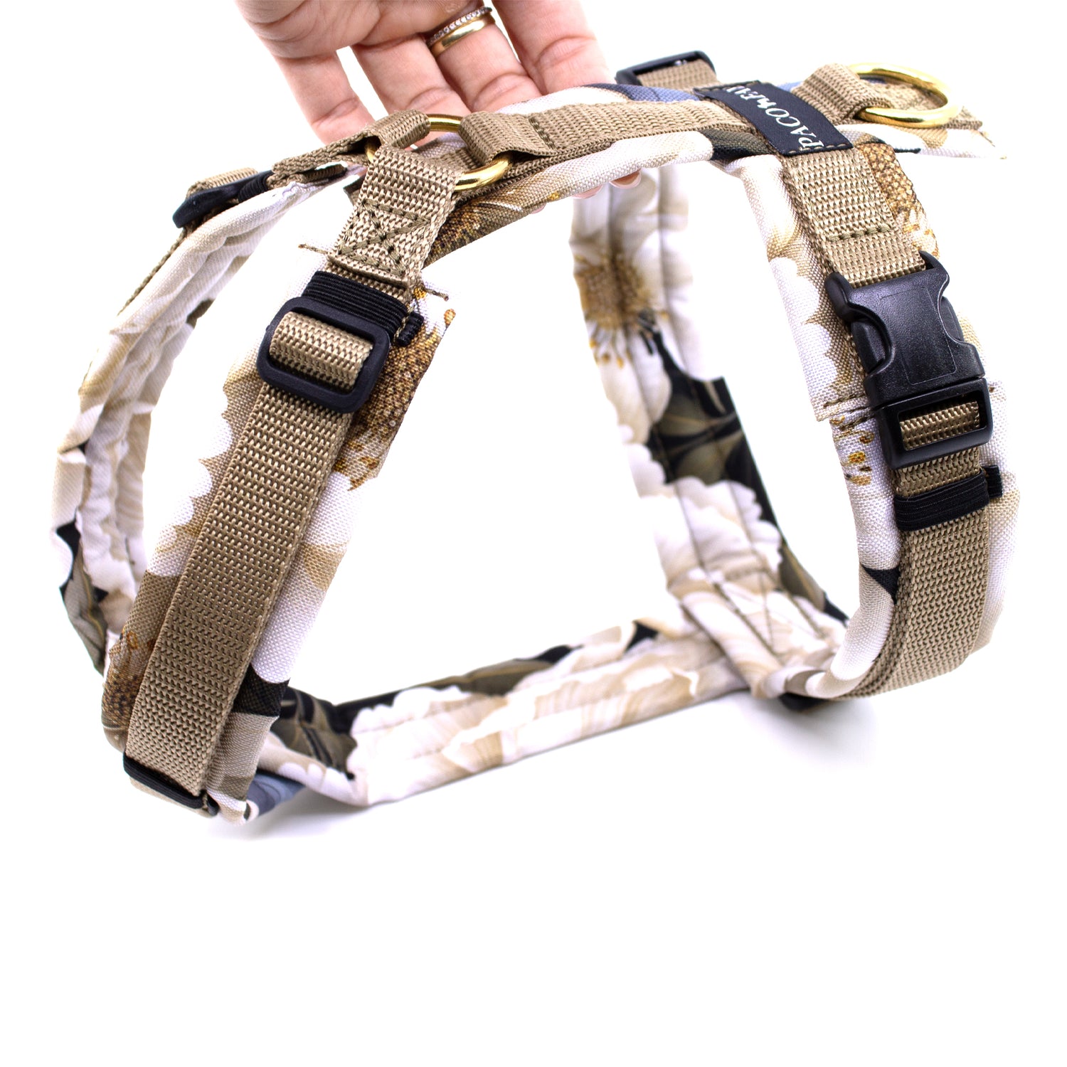 Gepolstertes Y-Geschirr in beige mit Blumenmuster