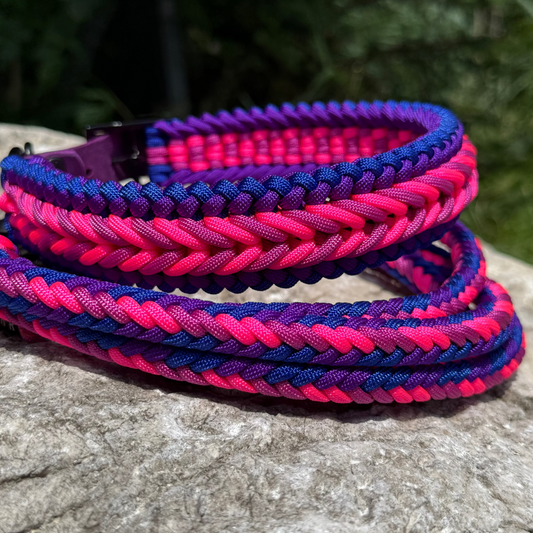 Halsband und Leine aus Paracord in Lila und Pink