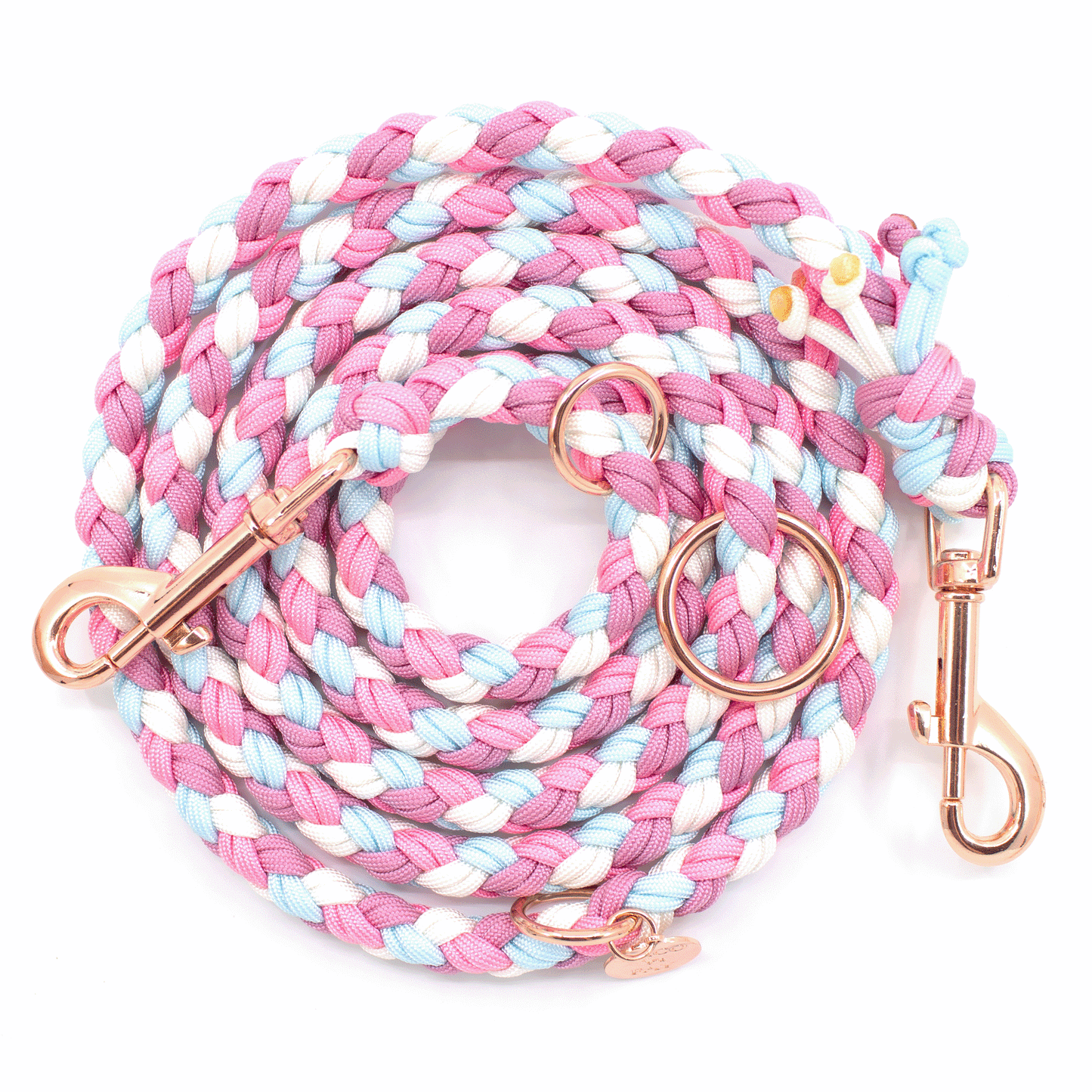 Paracord Hundeleine in rosa und hellblau