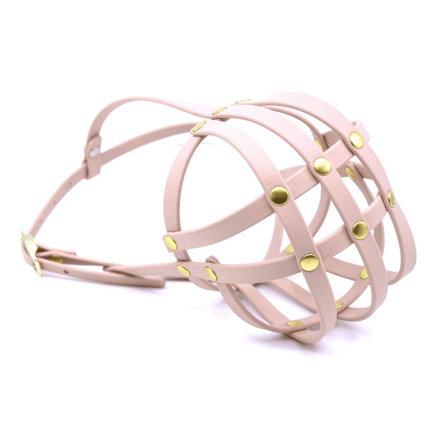 Maulkorb Französische Bulldogge in powder tan mit goldenen Nieten