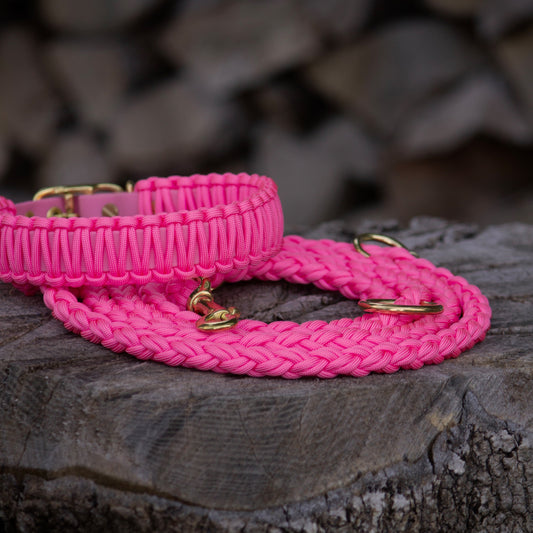 PACOandFAY Paracord Halsband und Leine in pink