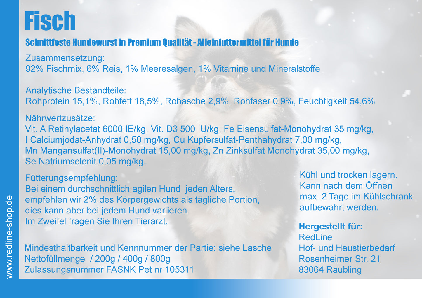 RedLine Hundewurst Fisch mit Reis und Meeresalgen