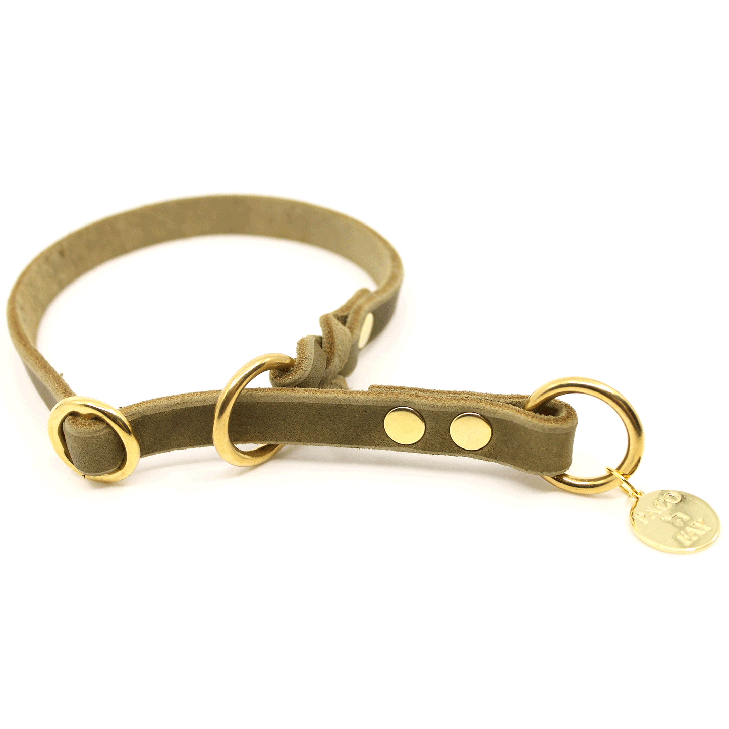 PACO & FAY Zugstopp Halsband in olive mit Messing Beschlägen