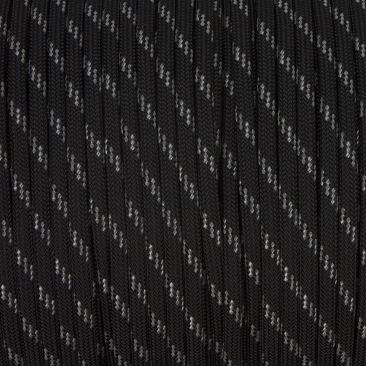 Meterware 550 TYP III Parachute Cord in der Farbe: BLACK W3 REFLECTIVE TRACER