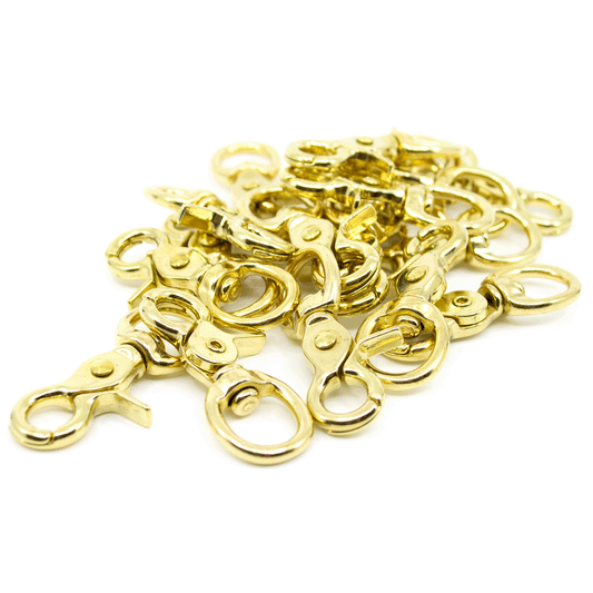 Scherenkarabiner mit rundem drehbarem Wirbel / Rundöse 69 x 17mm MESSING