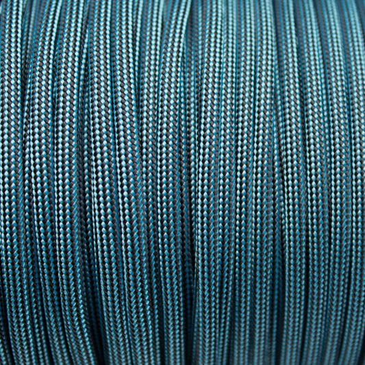 Meterware 550 TYP III Parachute Cord in der Farbe: NEON TURQUOISE & BLACK STRIPE