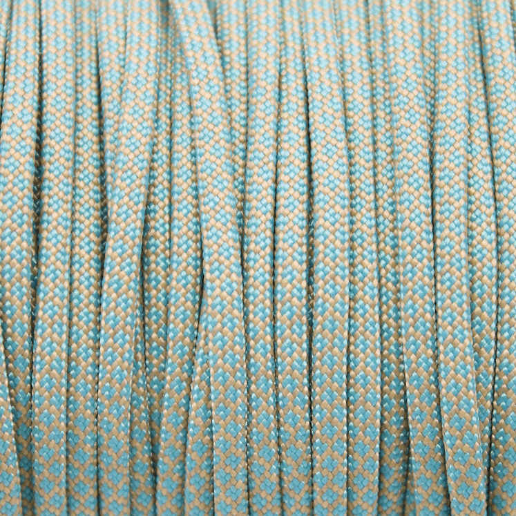 Meterware 550 TYP III Parachute Cord in der Farbe: TAN380 & NEON TURQUOISE