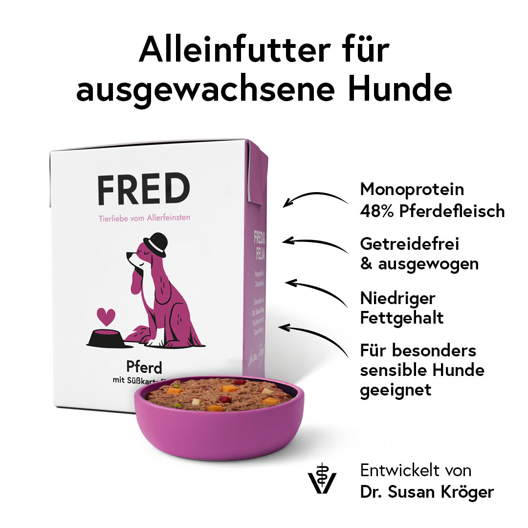 Fred & Felia Pferd mit Süßkartoffeln Nassfutter für Hunde