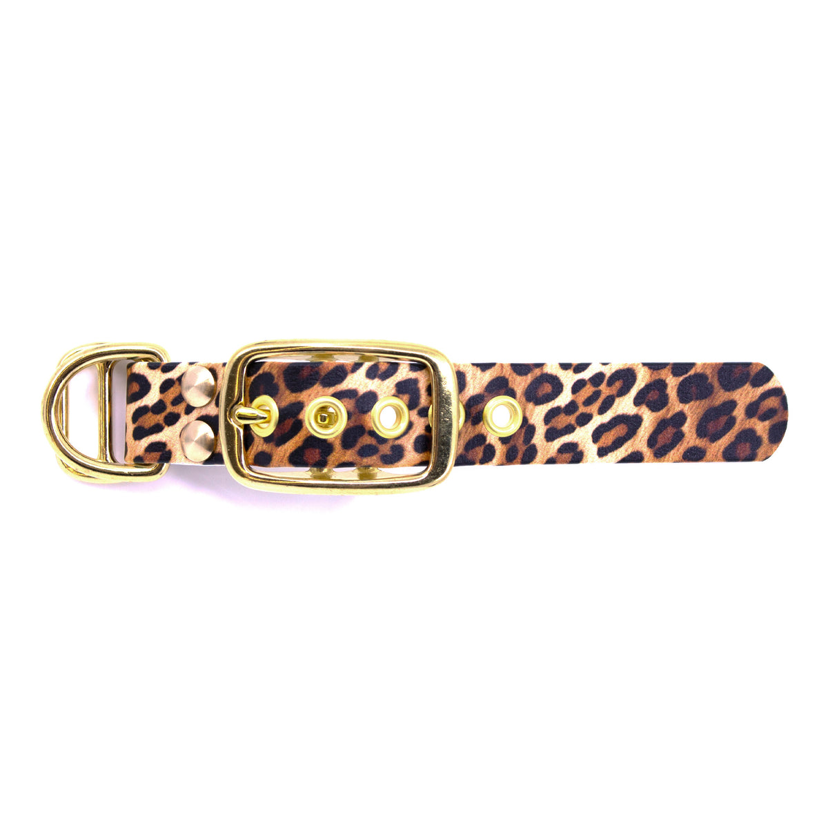 BioThane® Adapter mit Lochverstärkung Leopard-Muster mit Messing Beschlägen in 25mm
