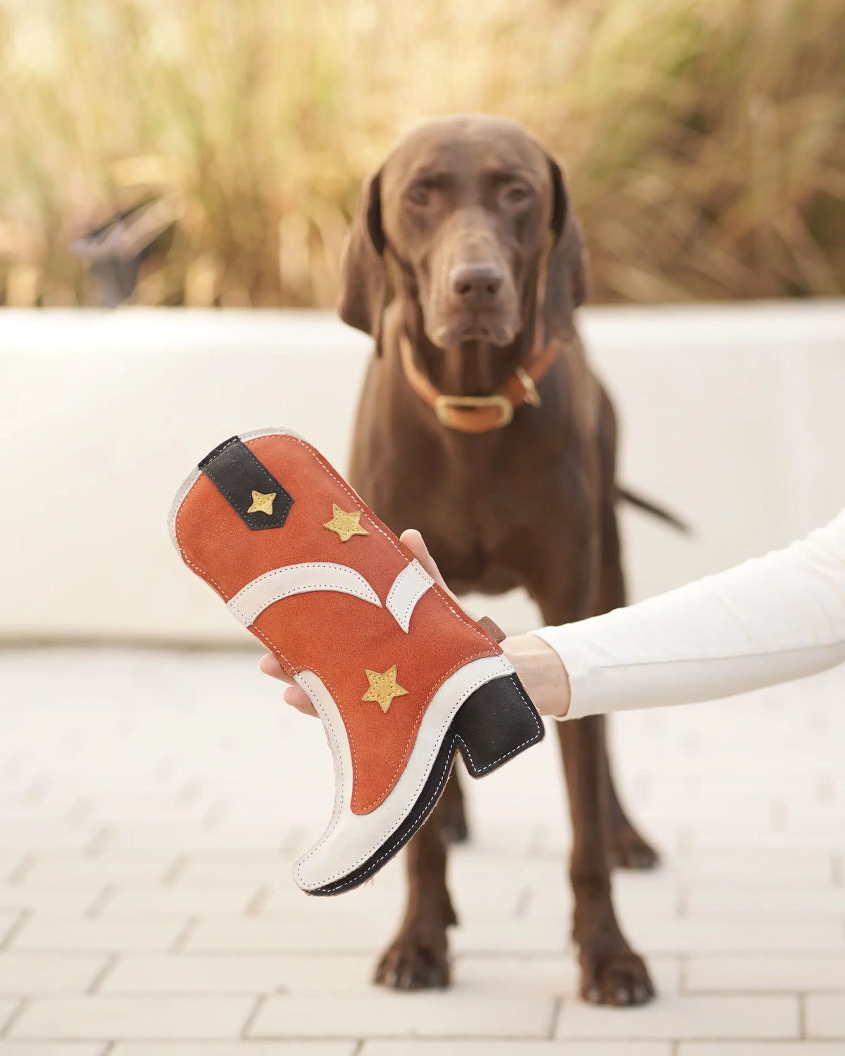 BUDDY. Hundespielzeug aus Leder "Cowboystiefel"