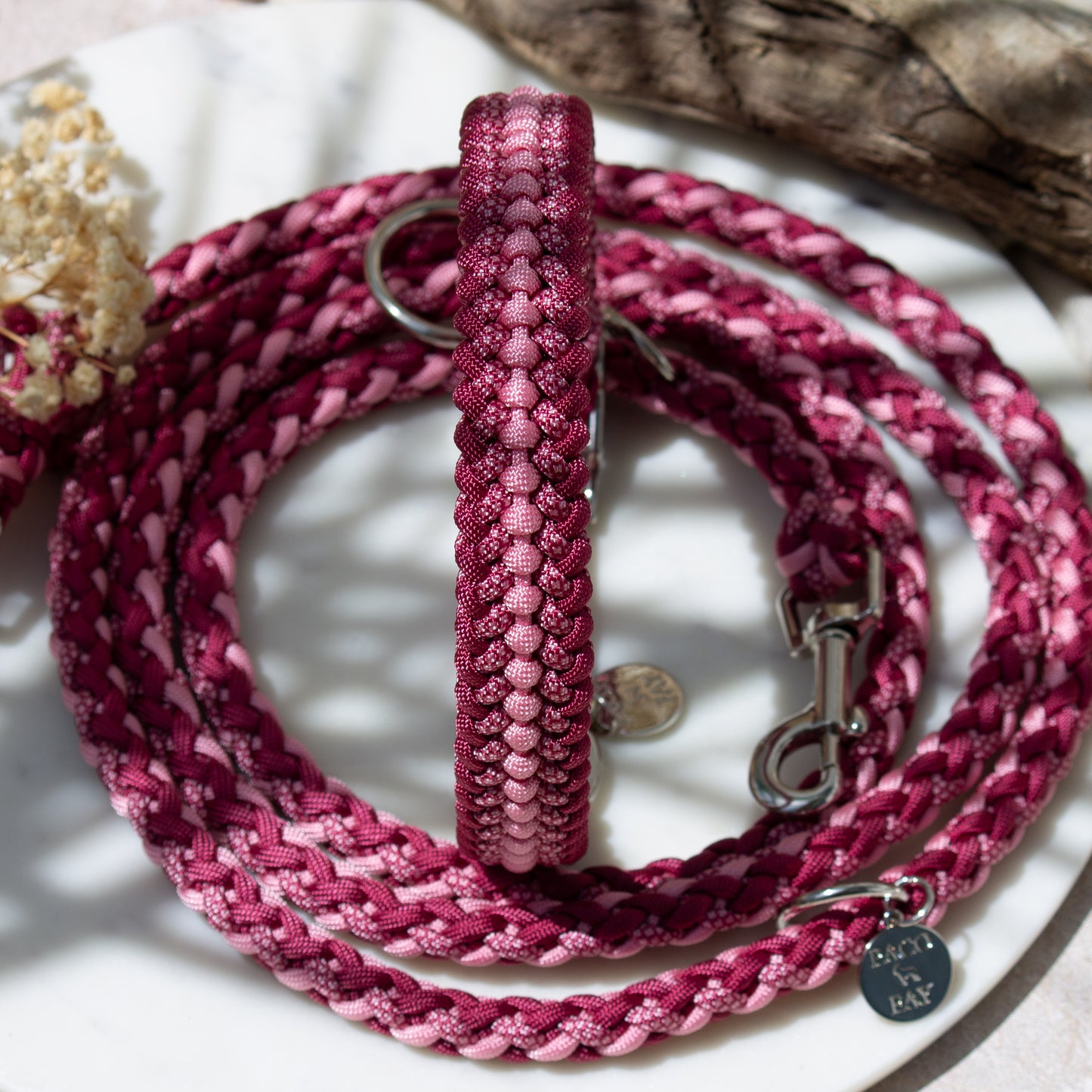 Paracord Halsband und Leine für Hündinnen in Mädchenfarben