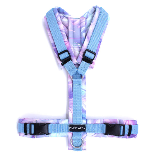 Hundegschirr gepolstert Y-Form mit hellbalu und rosa