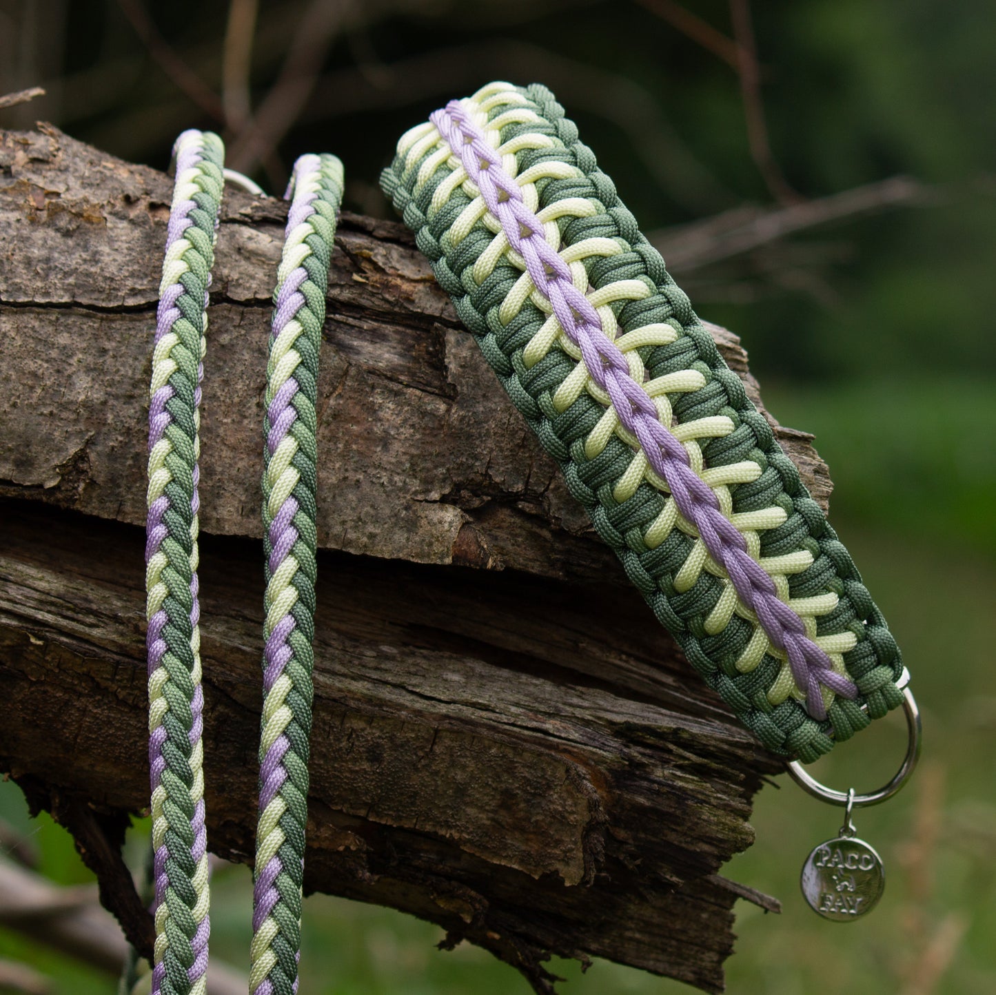 Paracord Hundehalsband und Leine als Set in Holy Guacamole und Pastell Gelb
