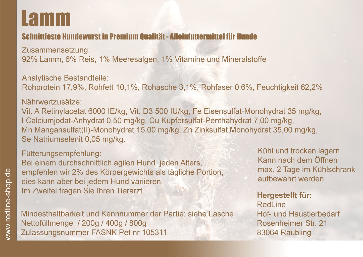 Hundewurst Lamm mit Reis und Meeresalgen von RedLine