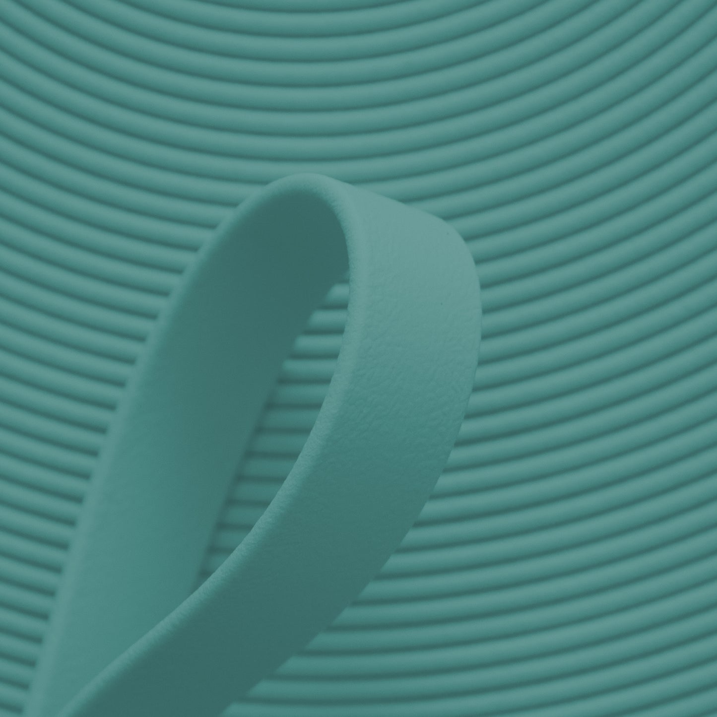 Nahaufnahme von mattedem, dusty-türkisfarbenem BioThane Beta Standard Gurtband (Farbcode DUSTY TURQUOISE TU521) als Meterware für Hundezubehör.