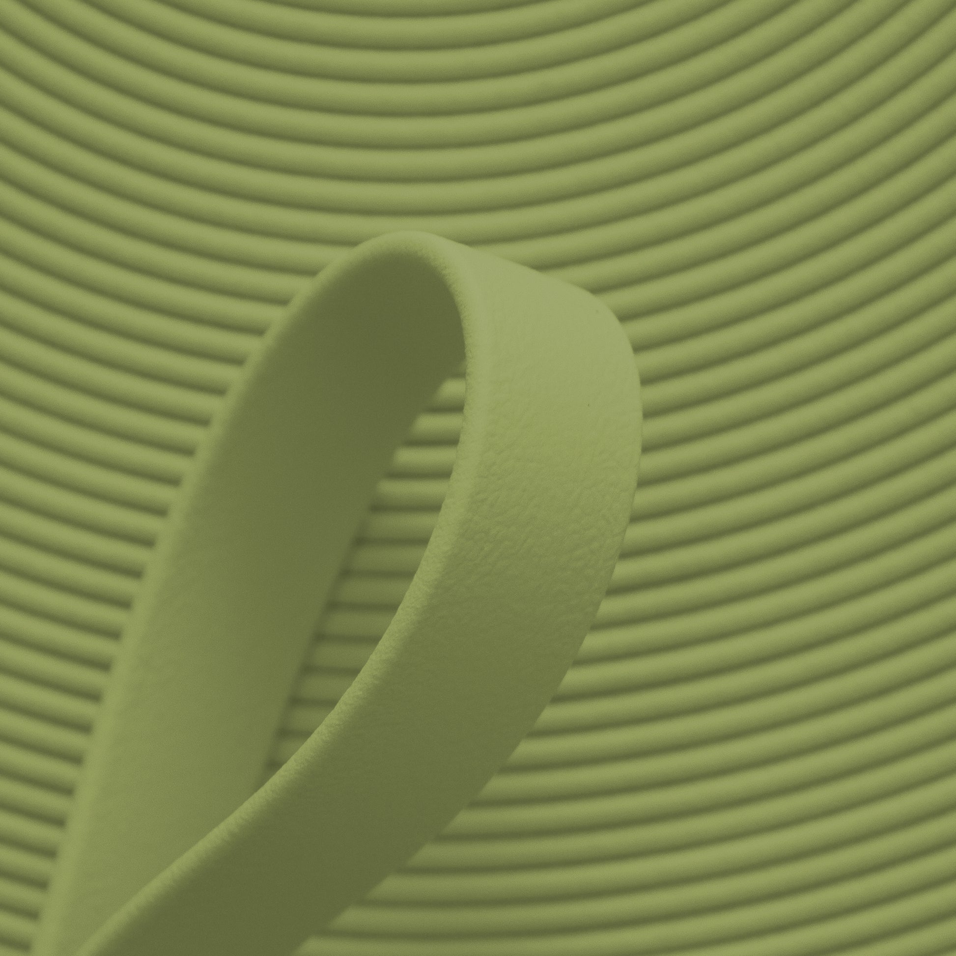 Nahaufnahme von avocado-grüner BioThane Beta Standard Meterware (Farbcode HOLY GUACAMOLE GN52A) mit matter, lederähnlicher Struktur für Hundezubehör und Reitsport.