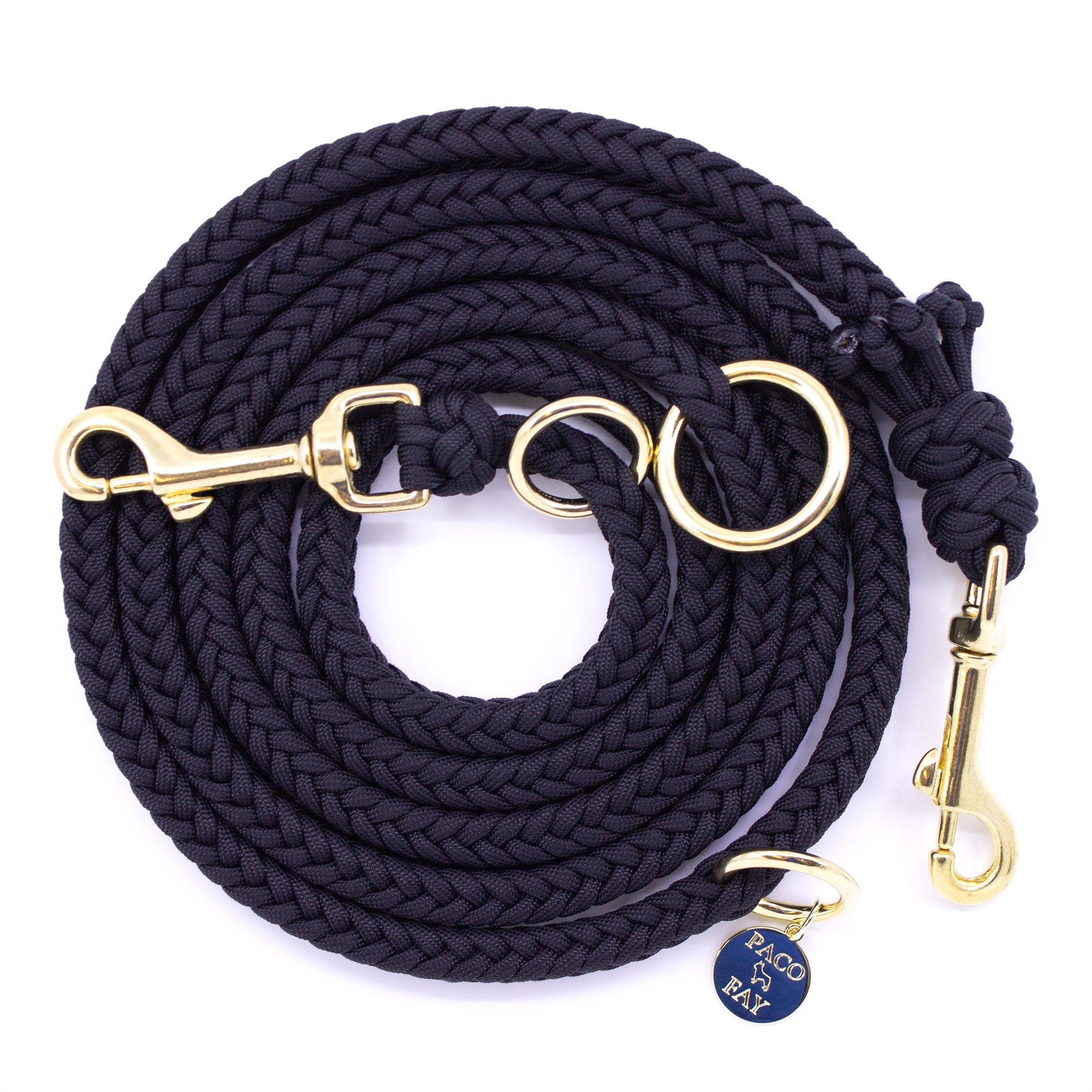 Paracord Leine KAIRO in Black mit Messing Beschlägen