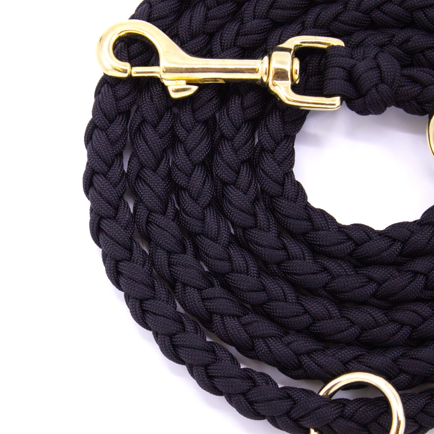 Paracord Hundeleine in schwarz mit Messing Beschlägen