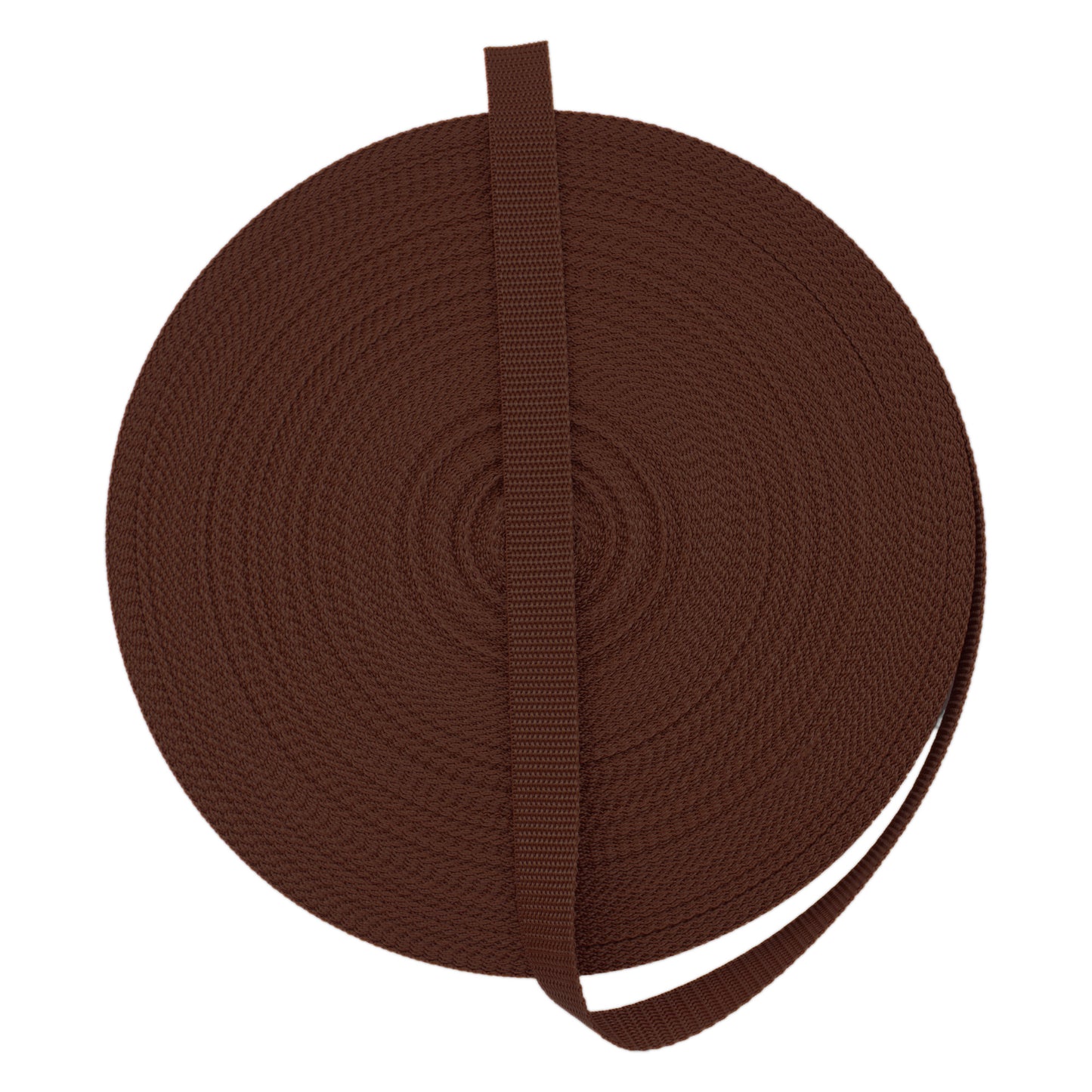 Rolle aus robustem, braunem Polypropylen-Gurtband in 20 mm Breite für die Herstellung von Hundehalsbändern und Leinen von PACO und FAY.