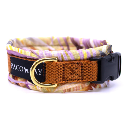 Hundehalsband gepolstert, Muster Palm Leaves mit Gurtband in rostbraun