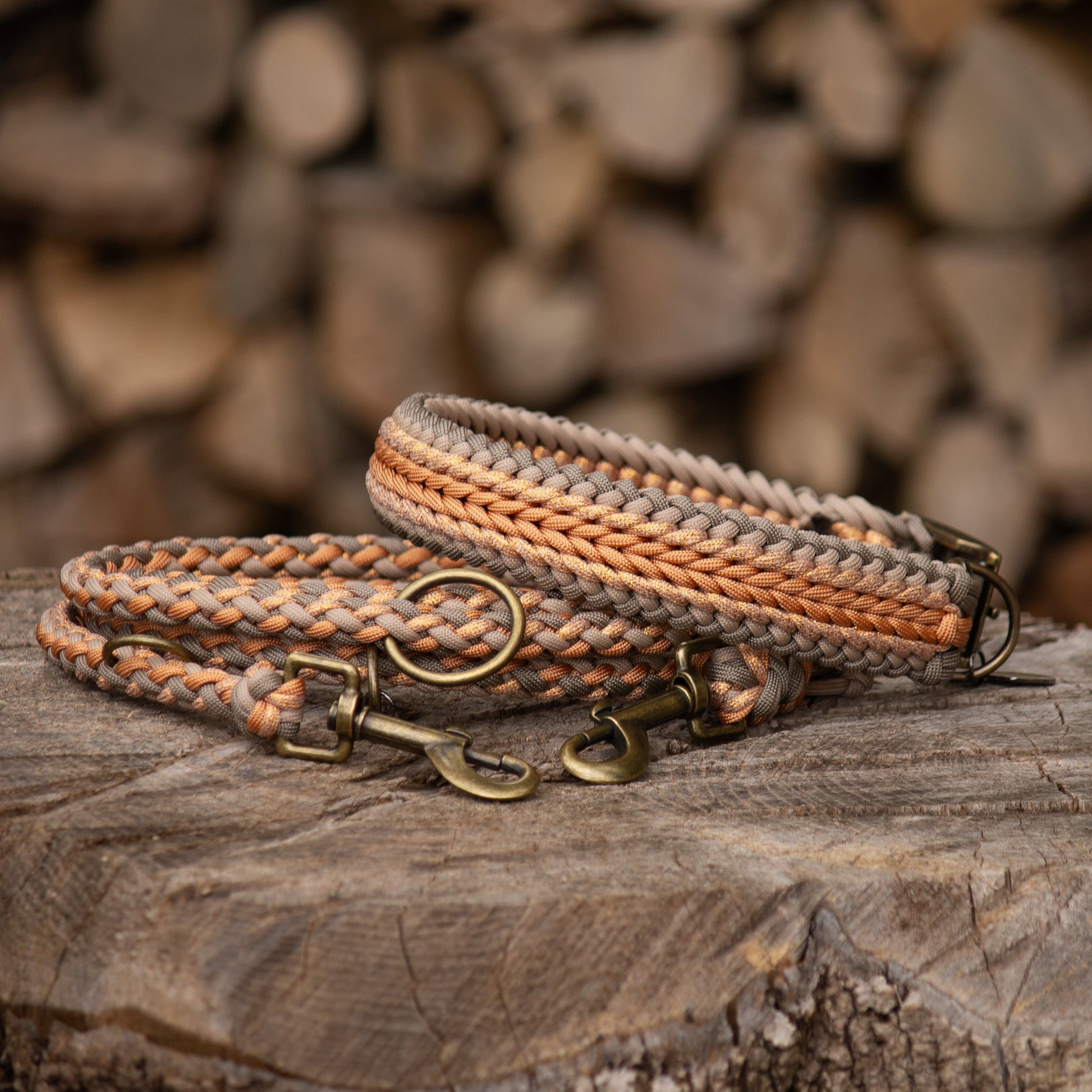 Paracord Halsband TIMELESS in tan und peach glitzer