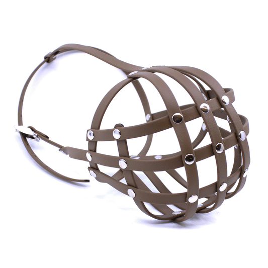 Maulkorb aus BioThane für Old Englische Bulldogge in coyote brown