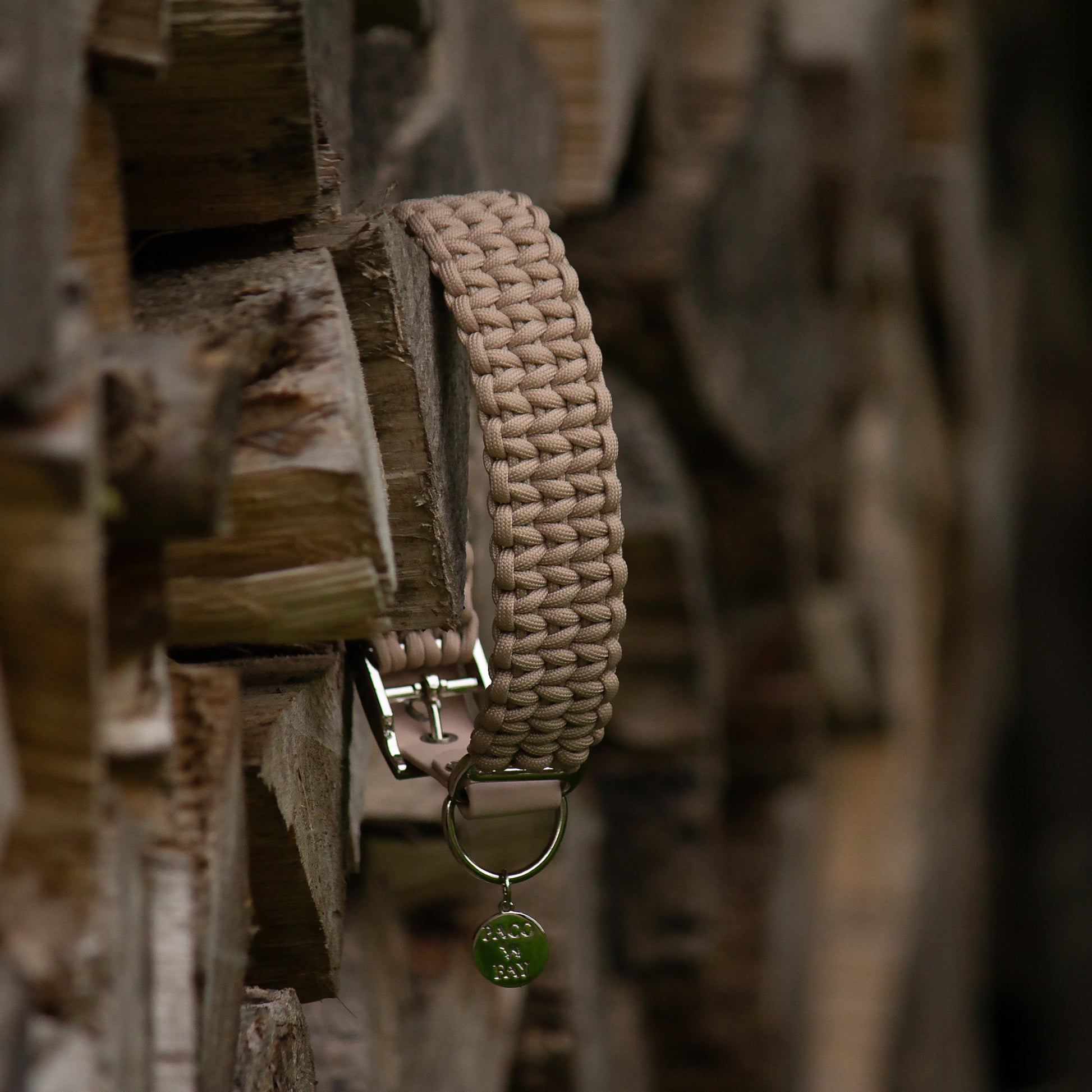 Paracord Halsband BACK ROAD JOURNEY in beige mit BioThane® Adapter