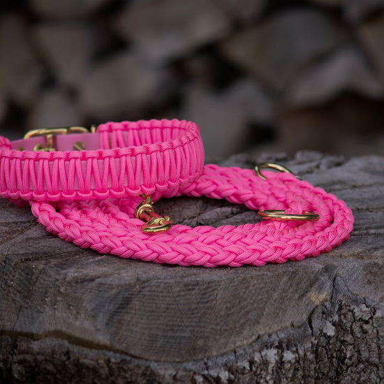 Paracord Halsband SKY mit passender Leine in peony pink