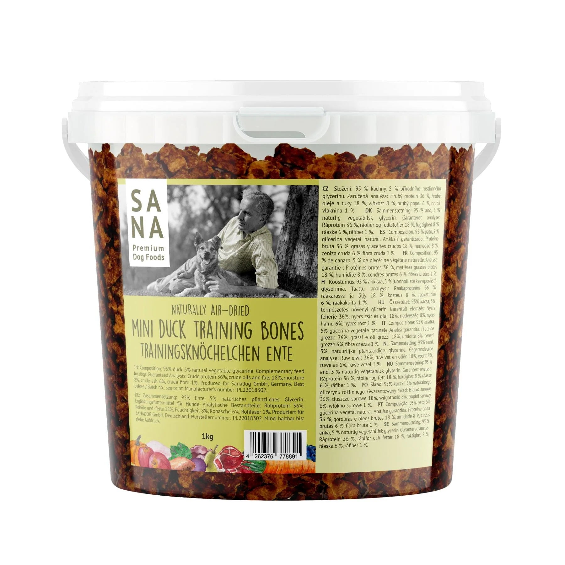 SANADOG Trainingsknöchelchen Ente 1kg im Eimer