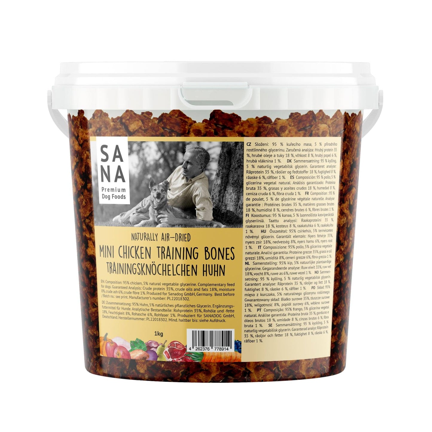 SANADOG Trainingsknöchelchen Huhn 1kg im Eimer