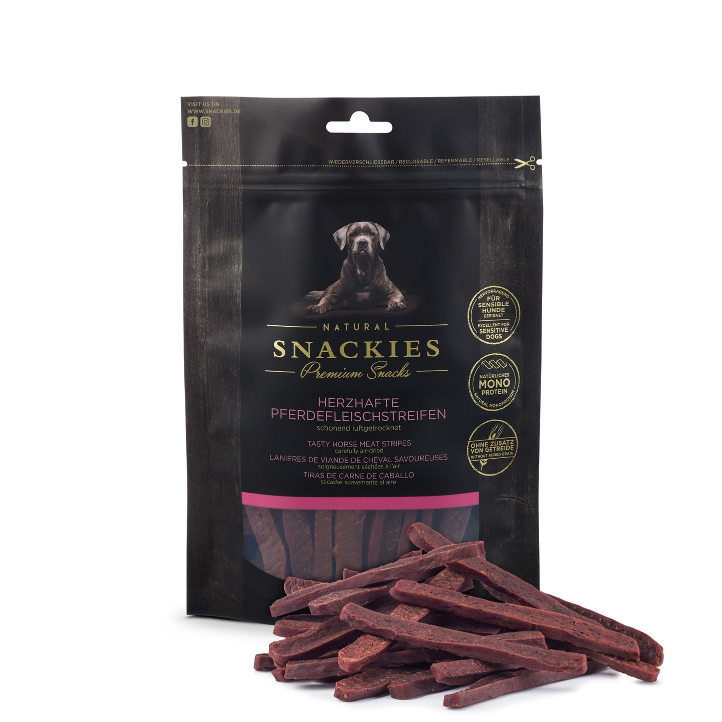 SNACKIES Pferdefleischstreifen – Hypoallergene Hundeleckerlis und teilbare Trainingssnacks von PACO & FAY