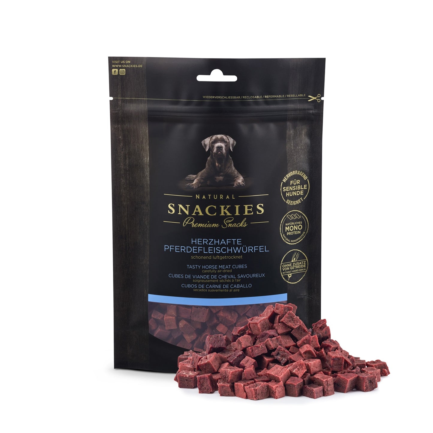 SNACKIES Pferdefleischwürfel – Hypoallergene Hundeleckerlis und softe Trainingssnacks von PACO & FAY