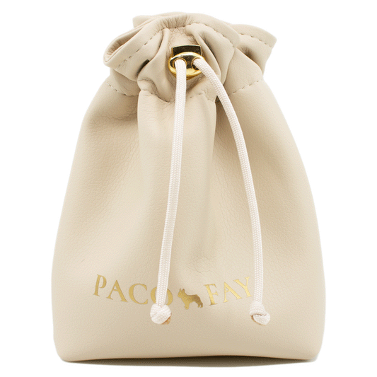 PACO and FAY Goodie Bag, Leckerlibeutel "SABINA" in beige-farbenem Kunstleder, mit goldenen Beschlägen